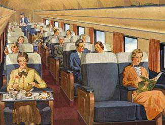 Although often more utilitarian - sometimes with a cabin split on one side for freight and the other side for passengers, the DC-3 could also be luxurious, as in this late 1930s image.
