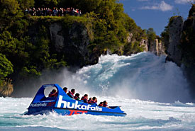 ... or if you'd prefer a more active water experience, race through the Huka River and to the base of its falls at up to 50 mph in a jet boat.